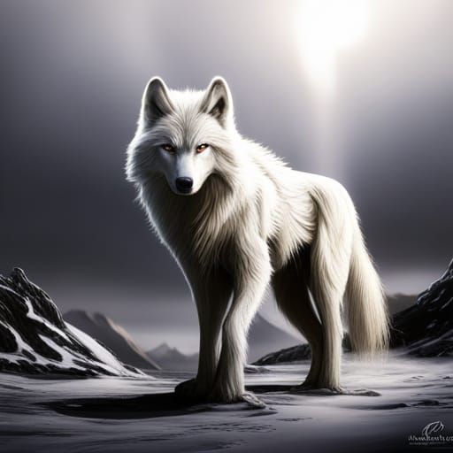 Detailed Matte Painting of a White Wolf