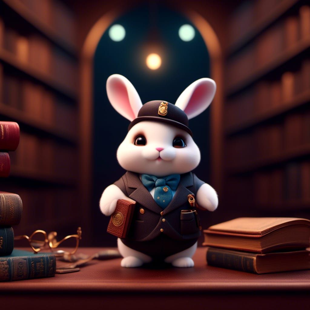 Detective Baby Bunny in Magical Library