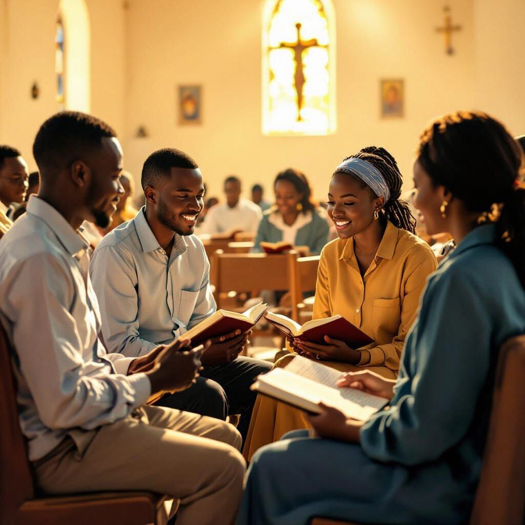 Engaging Discussion in a Catholic Church: Modern Illustratio...