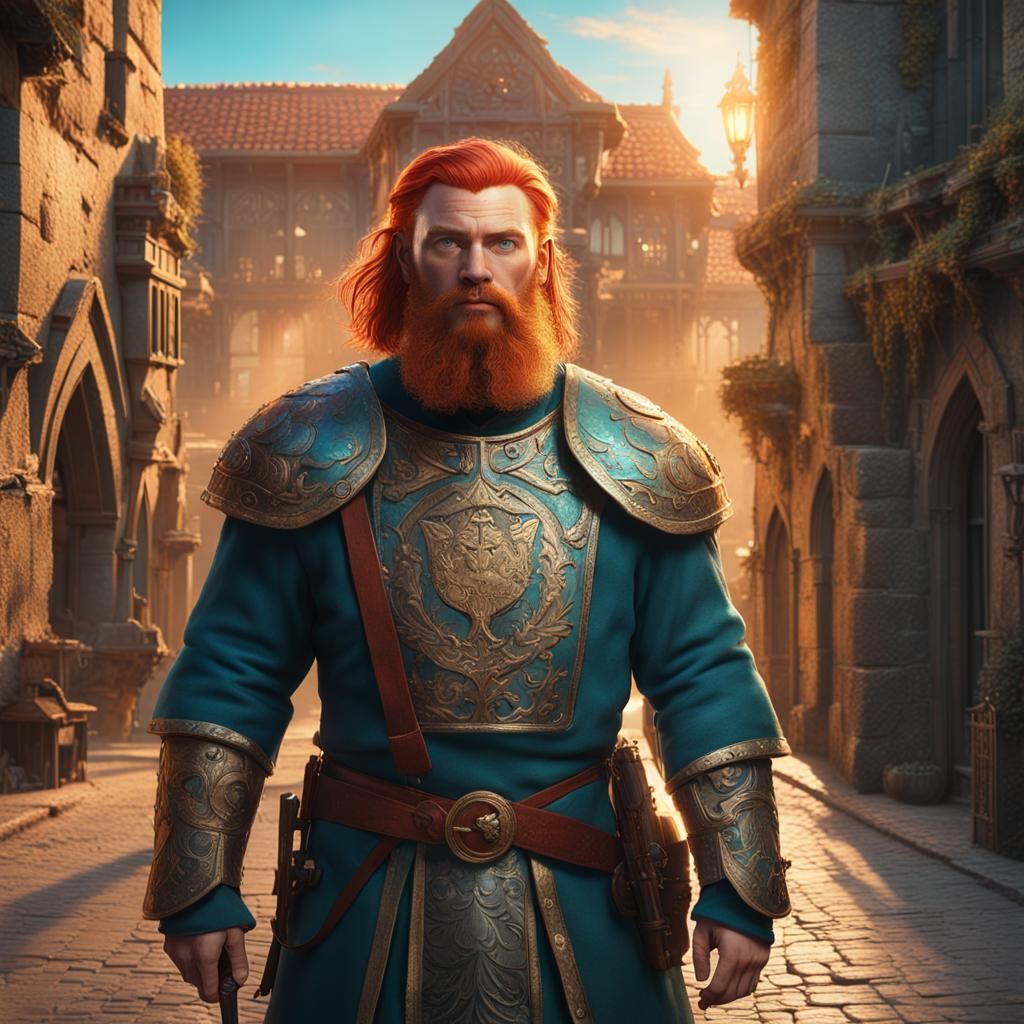 Fantasy Chief with Red Hair in Art Nouveau Style