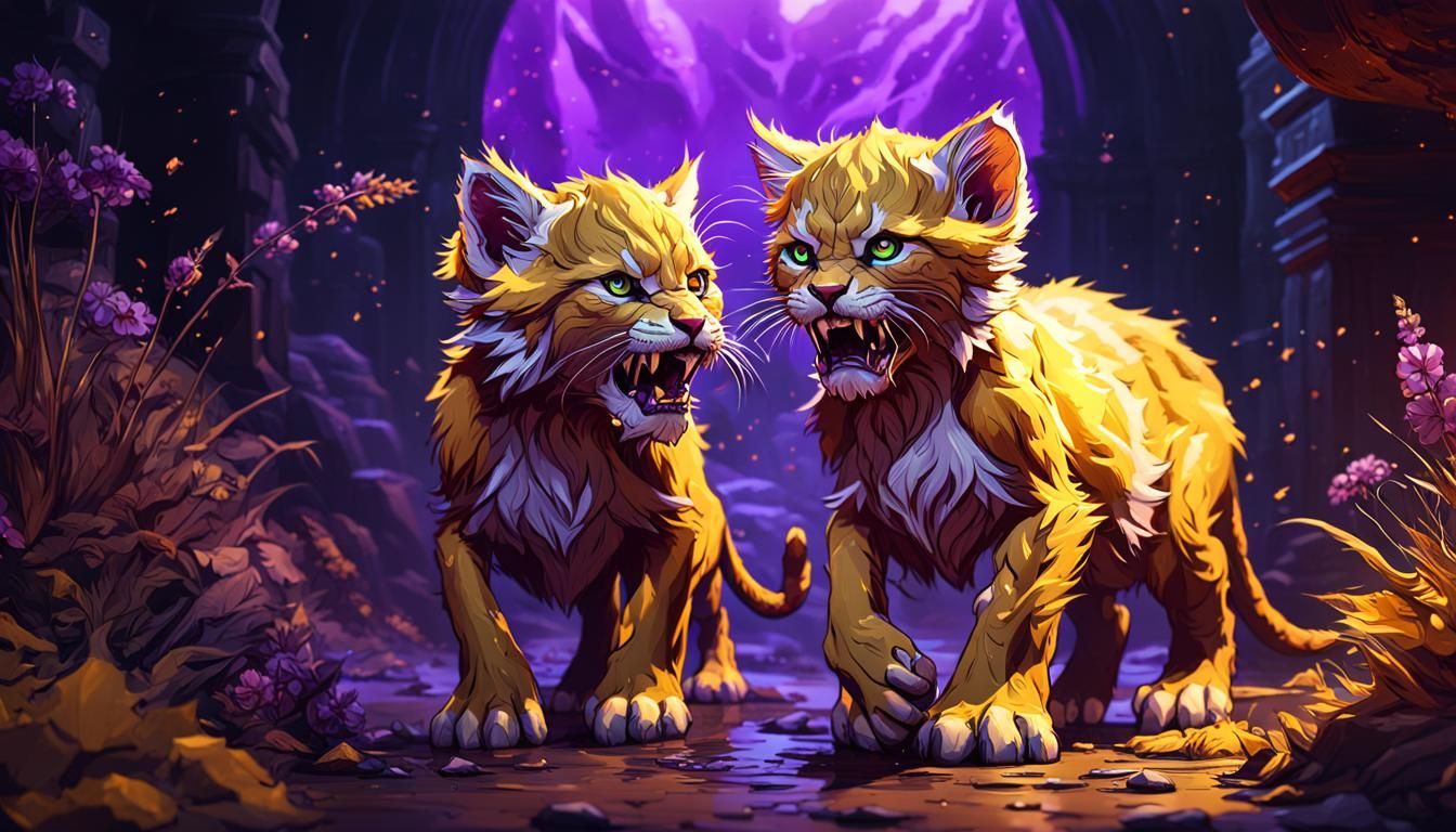 Saber-Tooth Kittens Playing: Dark Fantasy Concept Art