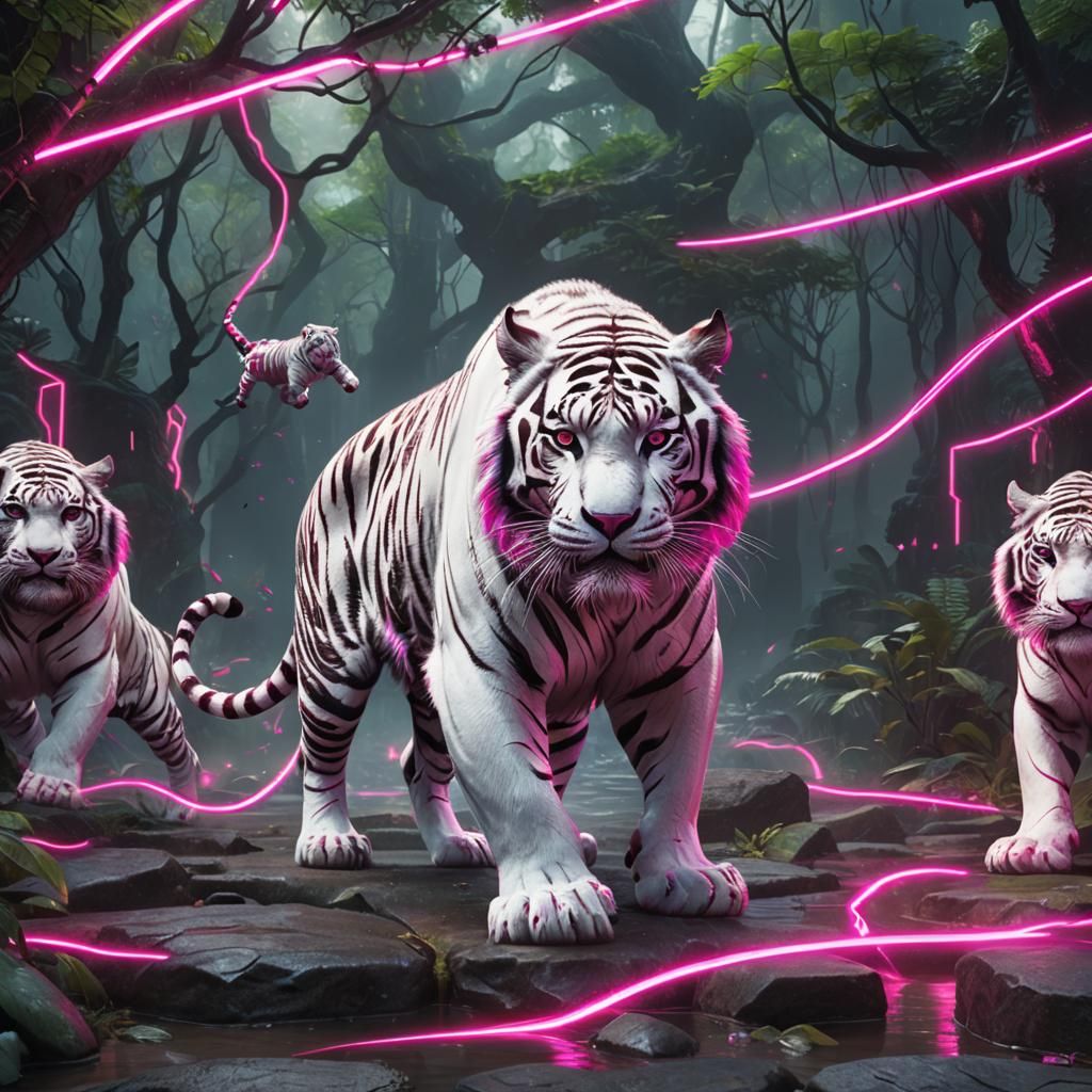 Neon Striped White Tiger Fantasy Concept Art