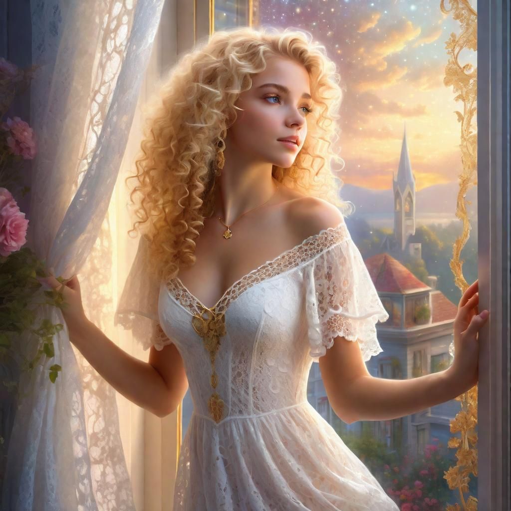 Ethereal Beauty in Lace by Open Window