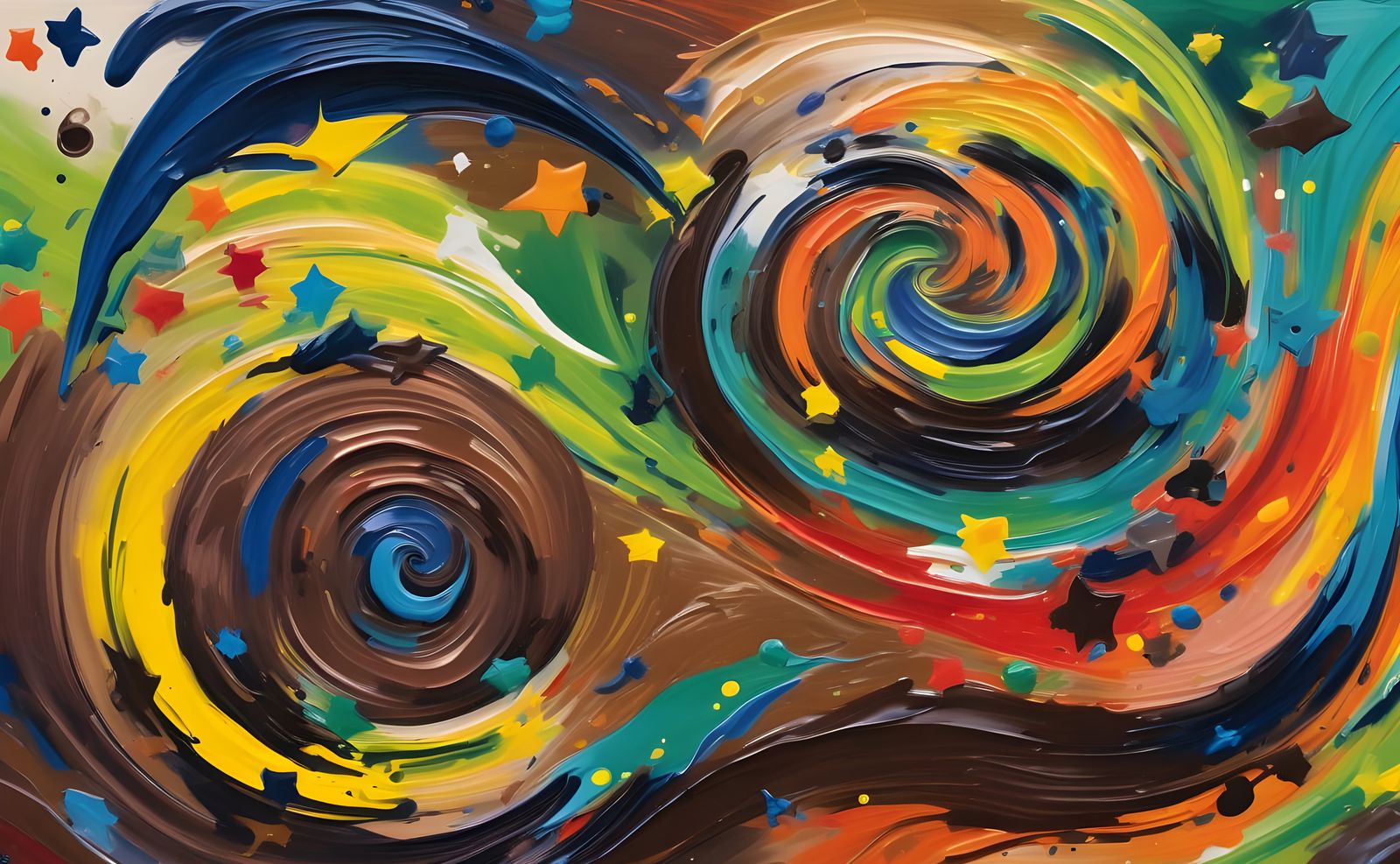 Vortex of Paint and Plasma with Multicolored Stars