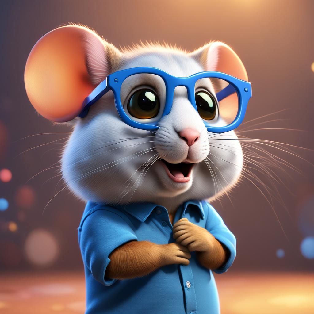 Hamster in Blue Shirt and Glasses: Pixar-Style 3D Render