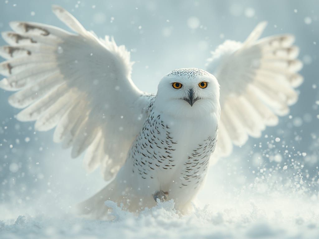 Ethereal Snowy Owl Emerge from Cloudy Storm