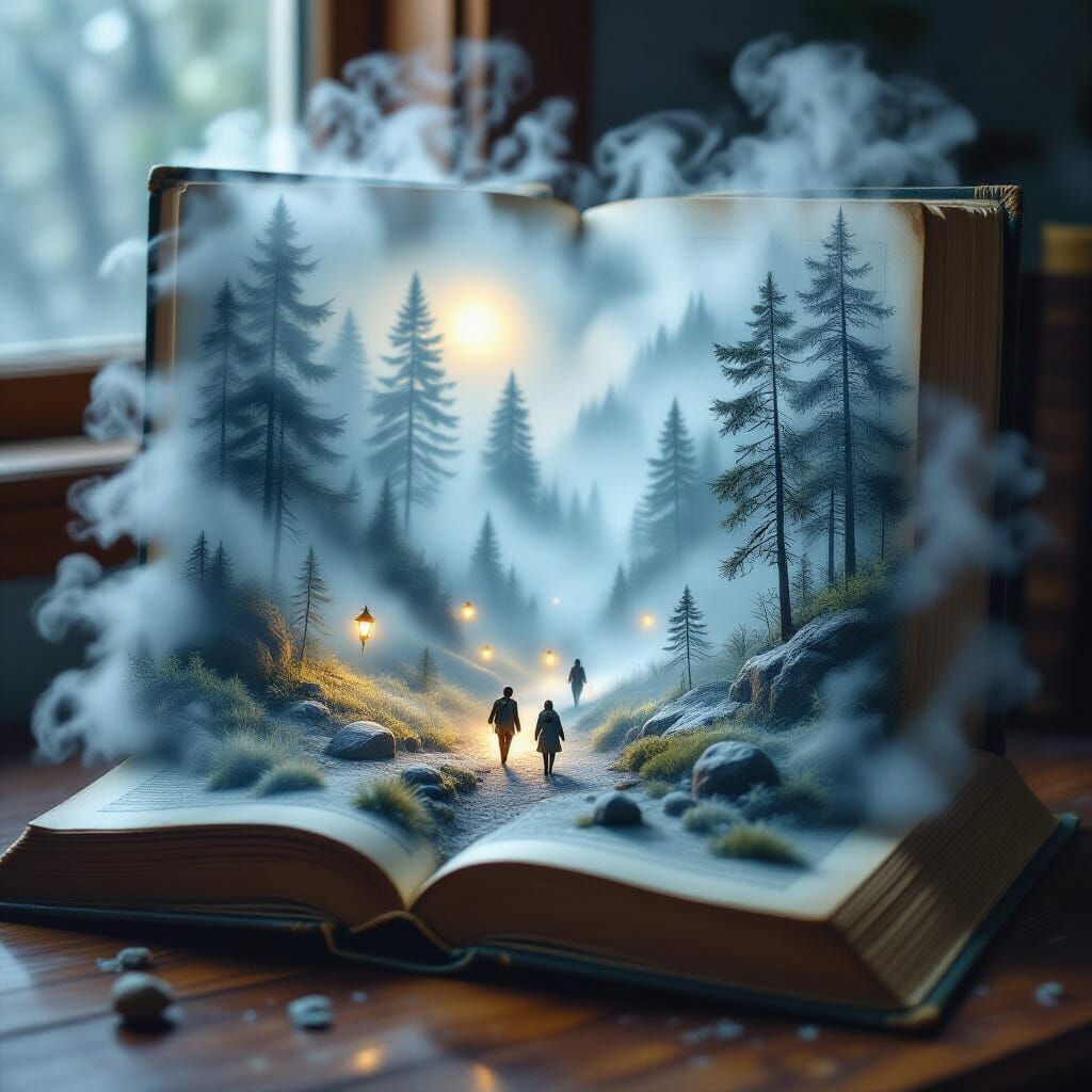 Miniature Foggy Forest Spills From Book
