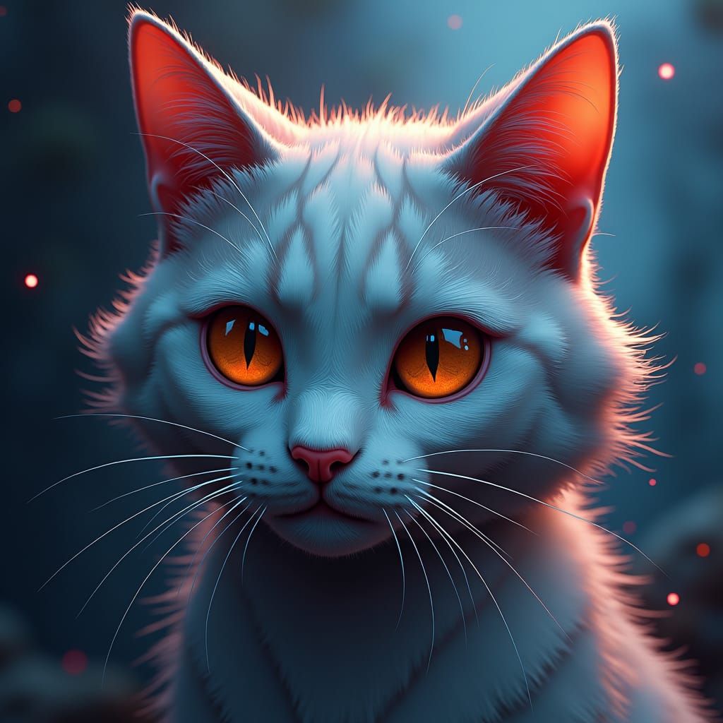 Anime Cat Face with Iridescent Background
