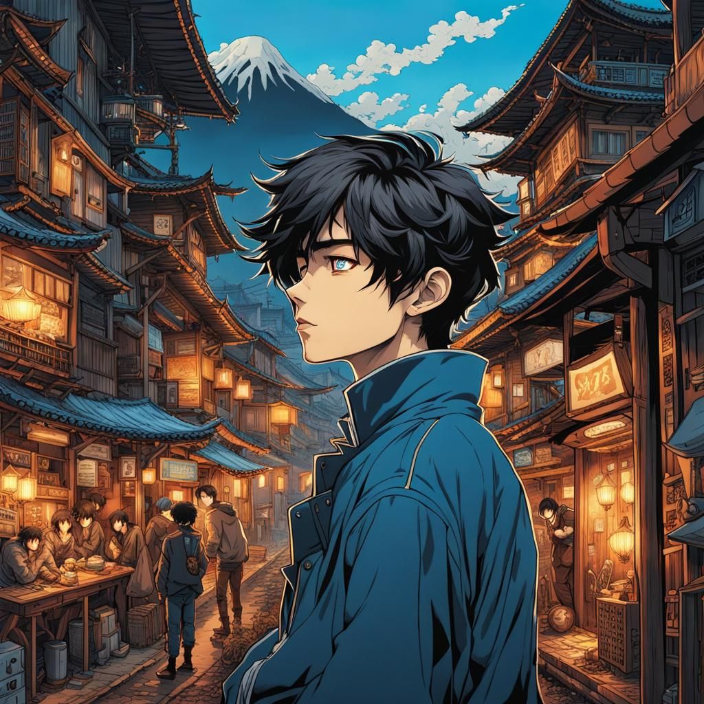 pen and ink - photorealistic anime boy