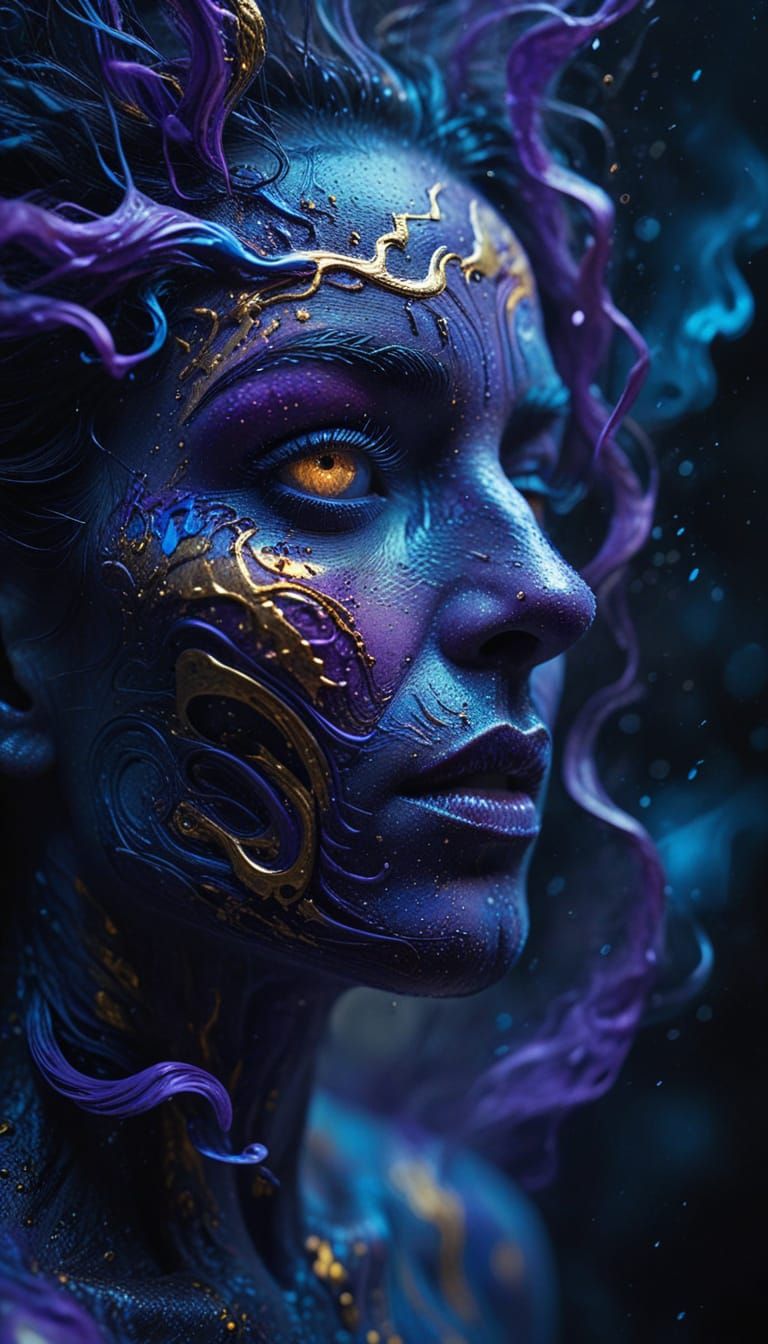 Surreal Oil Painting of a Blurred Face in Darkness