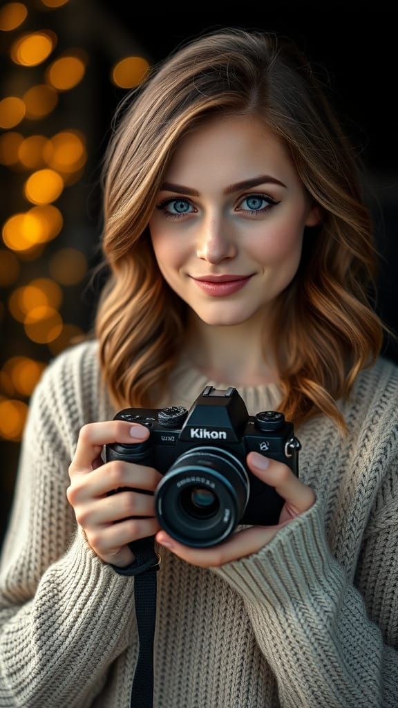 Sultry Photorealistic Portrait of a Young Woman with Camera