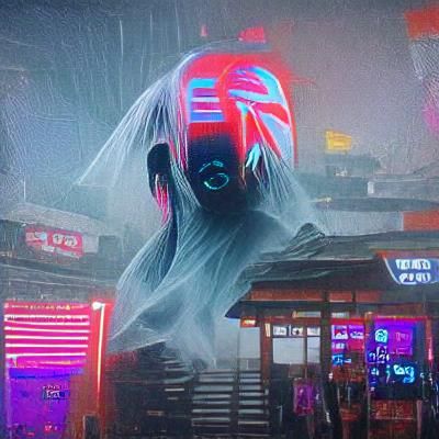 Neon Japanese Ghost in Cyberpunk 2099 Style
