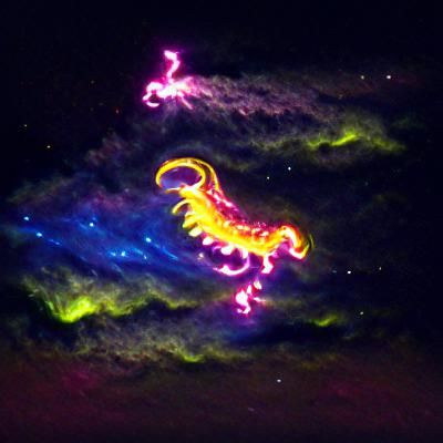 Neon Dragon in Cosmic Sky