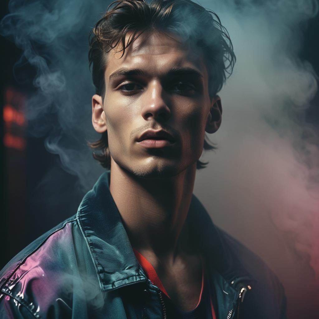 Moody 90s Fashion Portrait with Smoke Effects