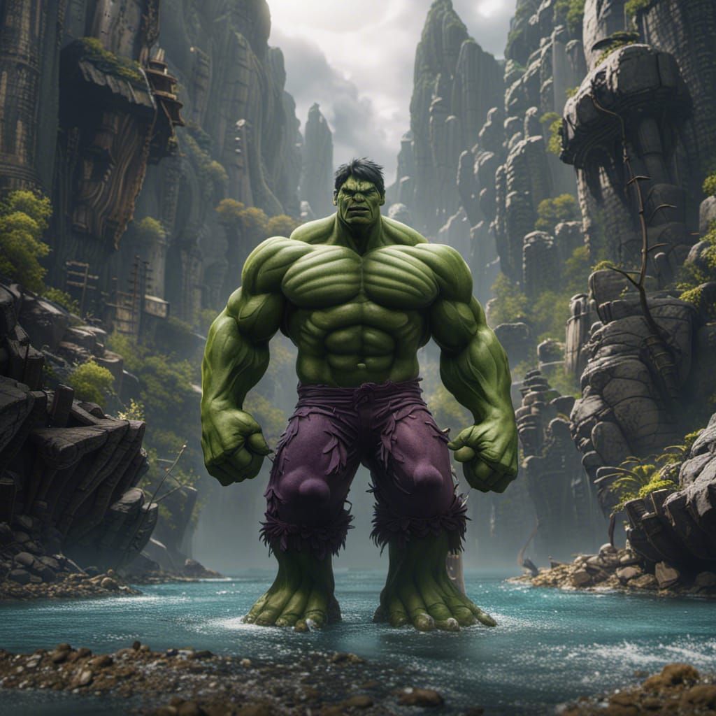 Detailed Matte Painting of the Hulk in 8k