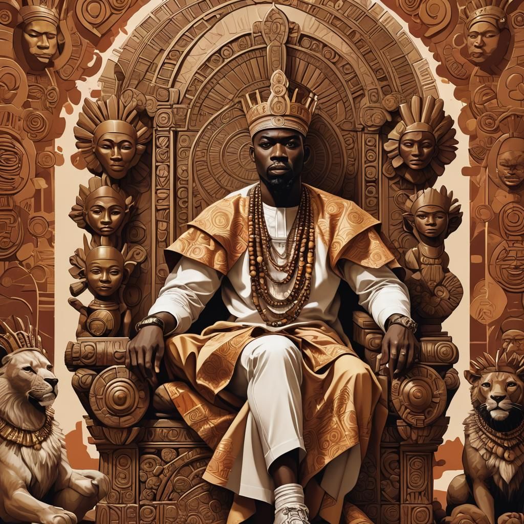 Oduduwa Illustration in Traditional Yoruba Art Style