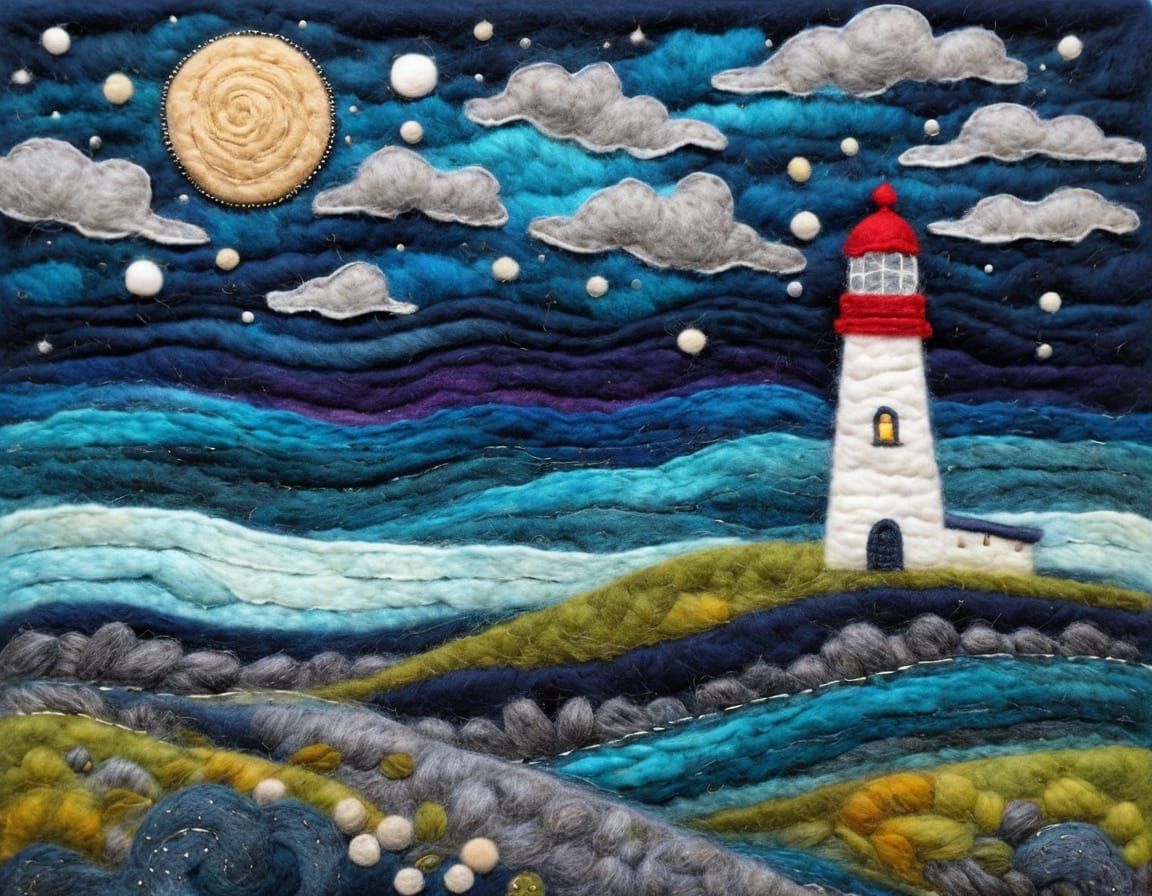 Stormy Lighthouse in Blended Wool Felt Art