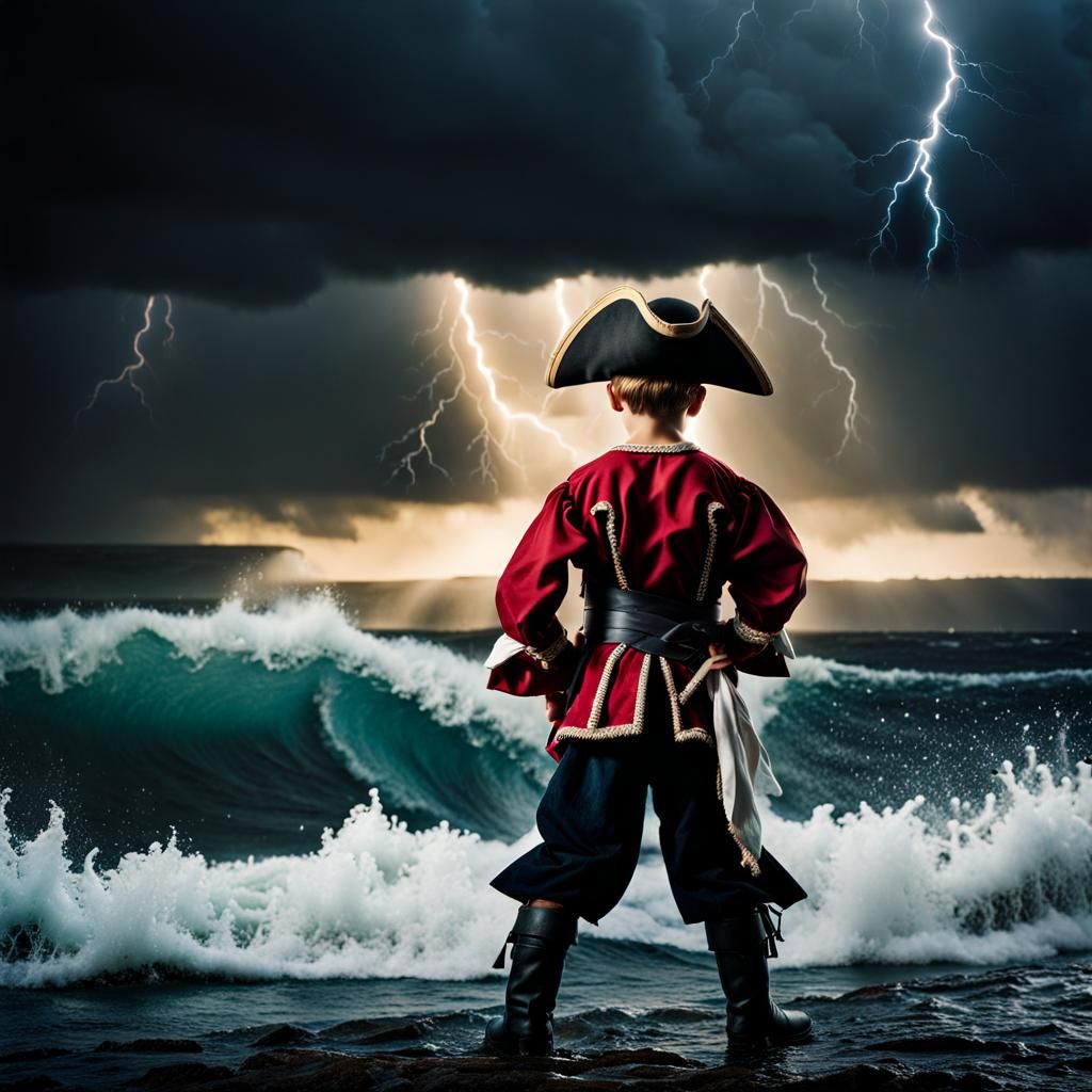 Pirate Kid Confronts a Stormy Ocean