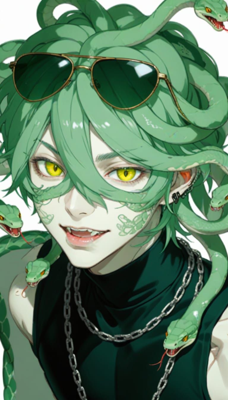Snake-Haired Gorgon Boy in Dark Green Skin