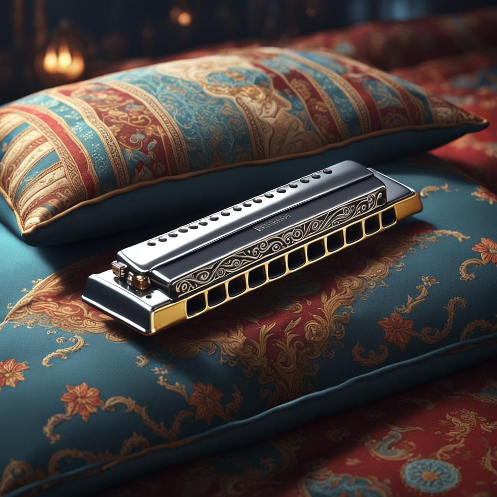 Harmonica on Pillow: Detailed Matte Painting