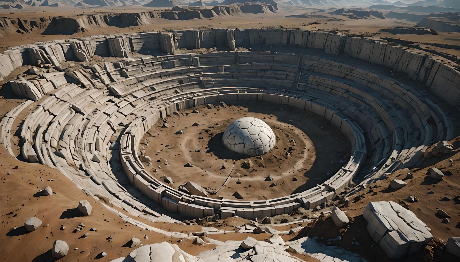 Marble Sphere in Earth Basin: Hyperrealistic Fantasy