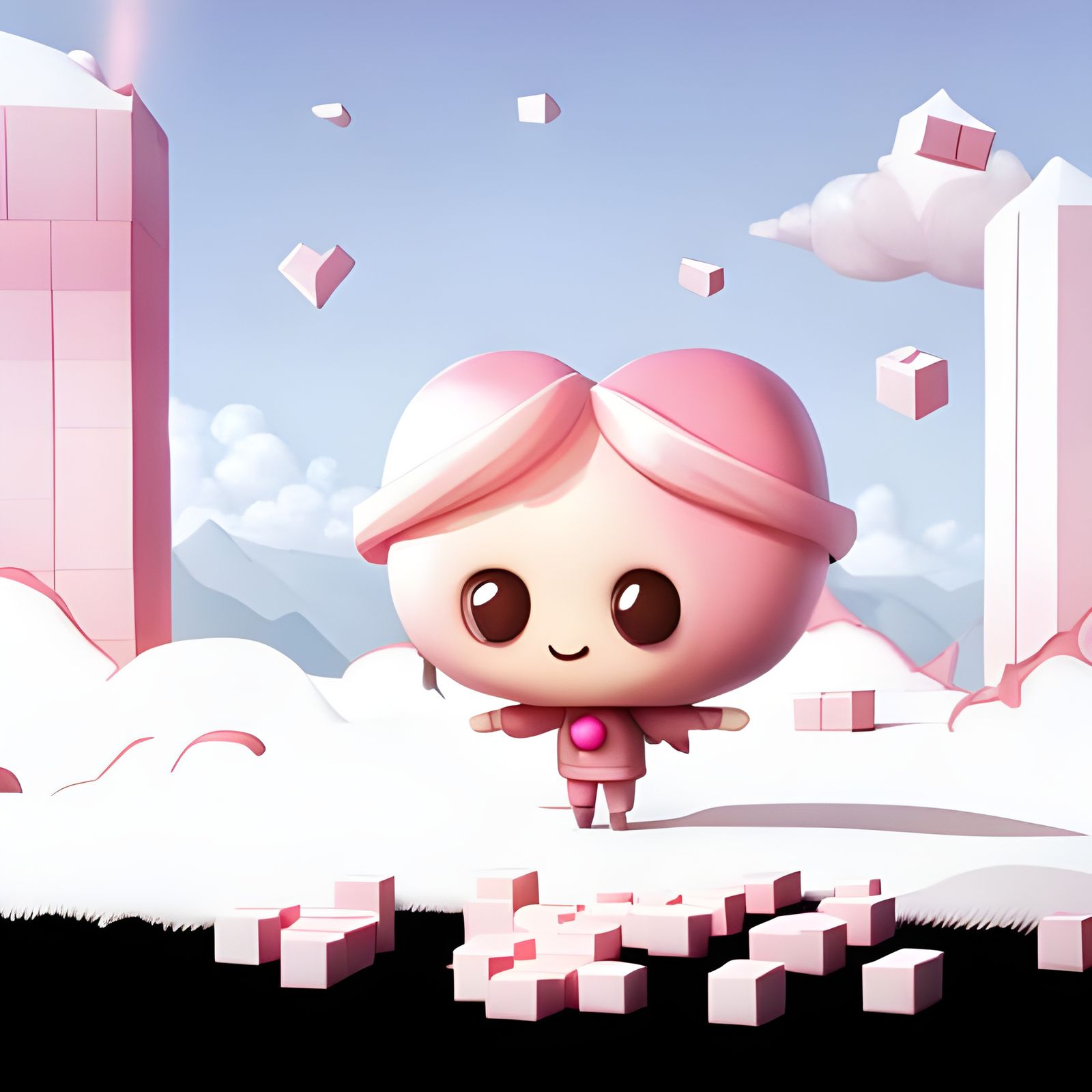 Floating Pixelated Pink Loveheart in 8-bit Style