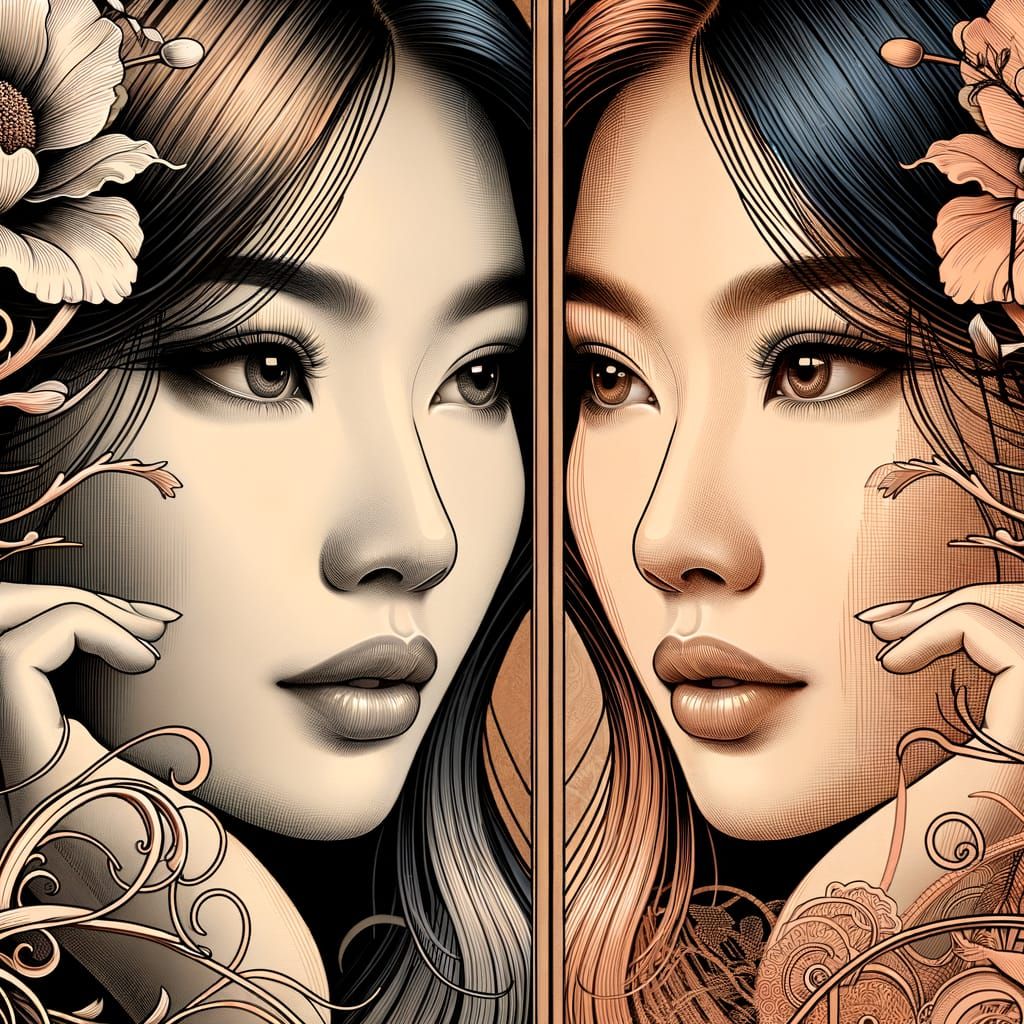 Beautiful Woman and Reflection in Romantic Style