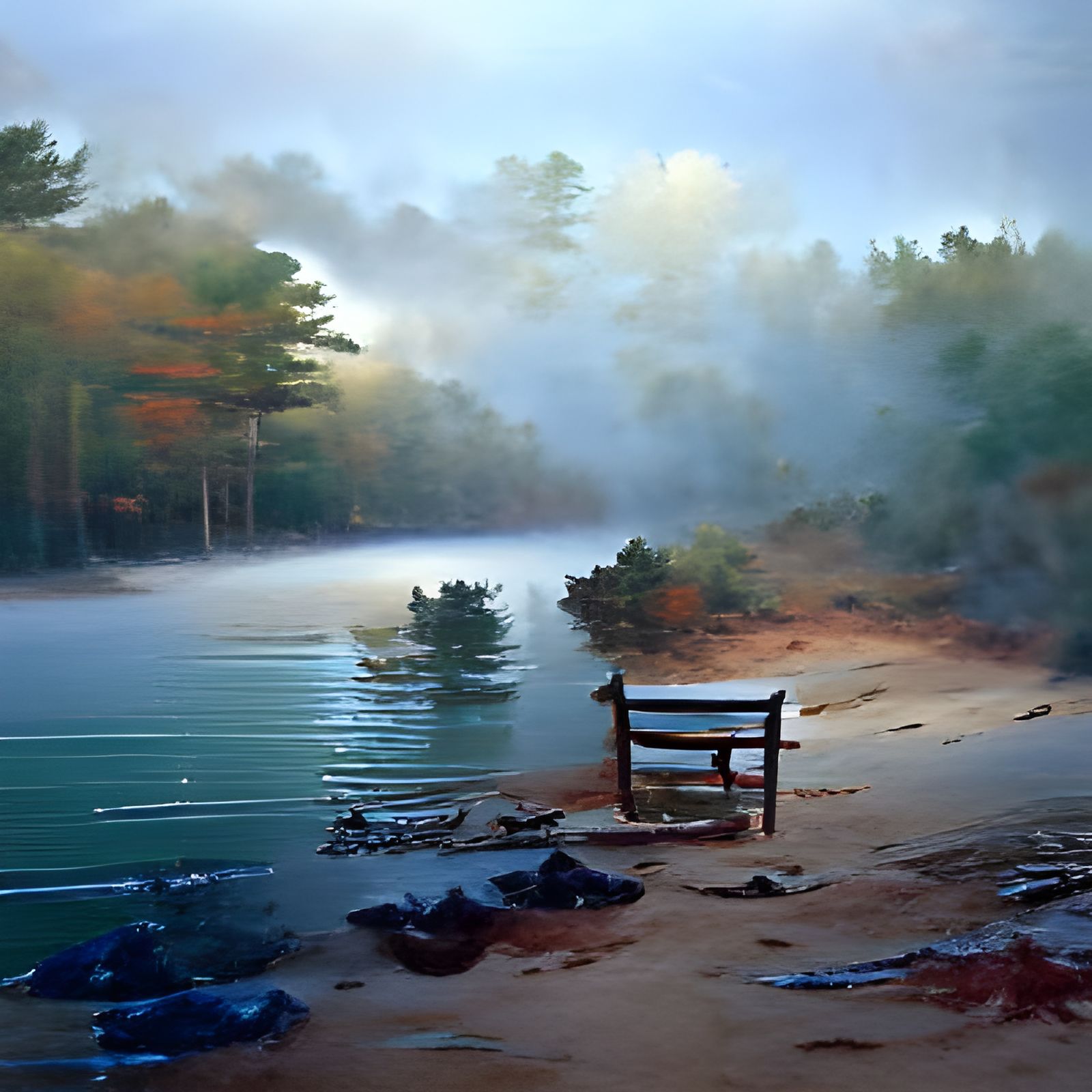 Walden Pond Sunrise in Oil Painting Style