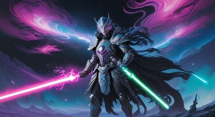 Sci-Fi Warrior with Lightsaber in Graffiti Art
