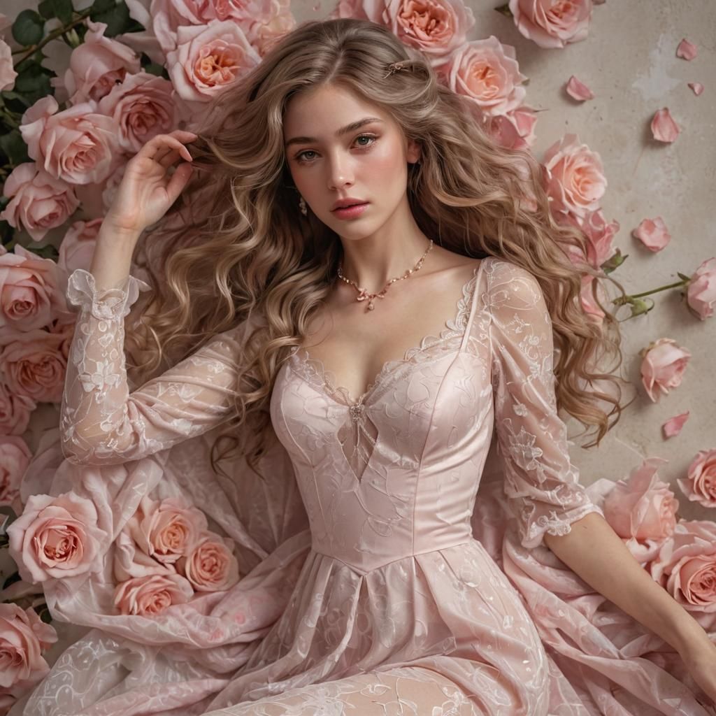 Portrait of Woman with Roses in Art Nouveau Style