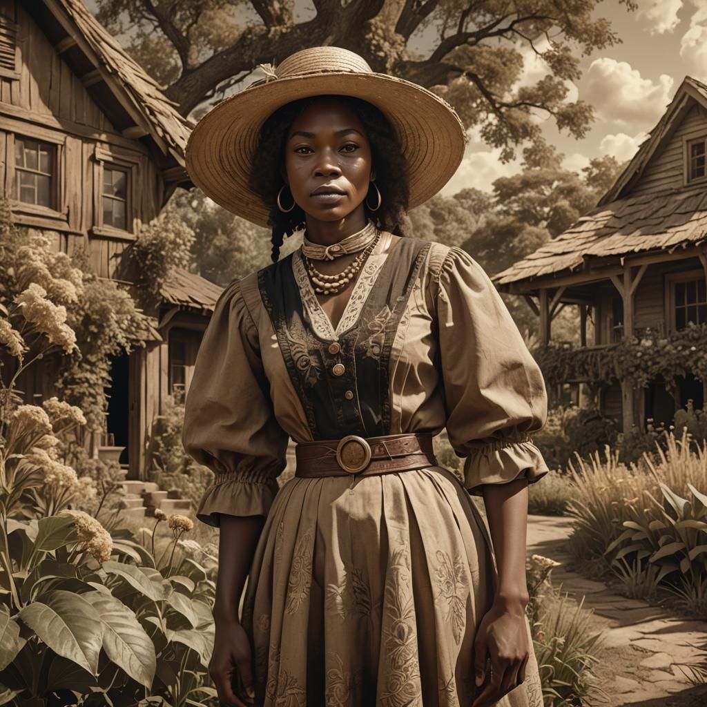 Archaic Portrait of Woman in Cottage Garden