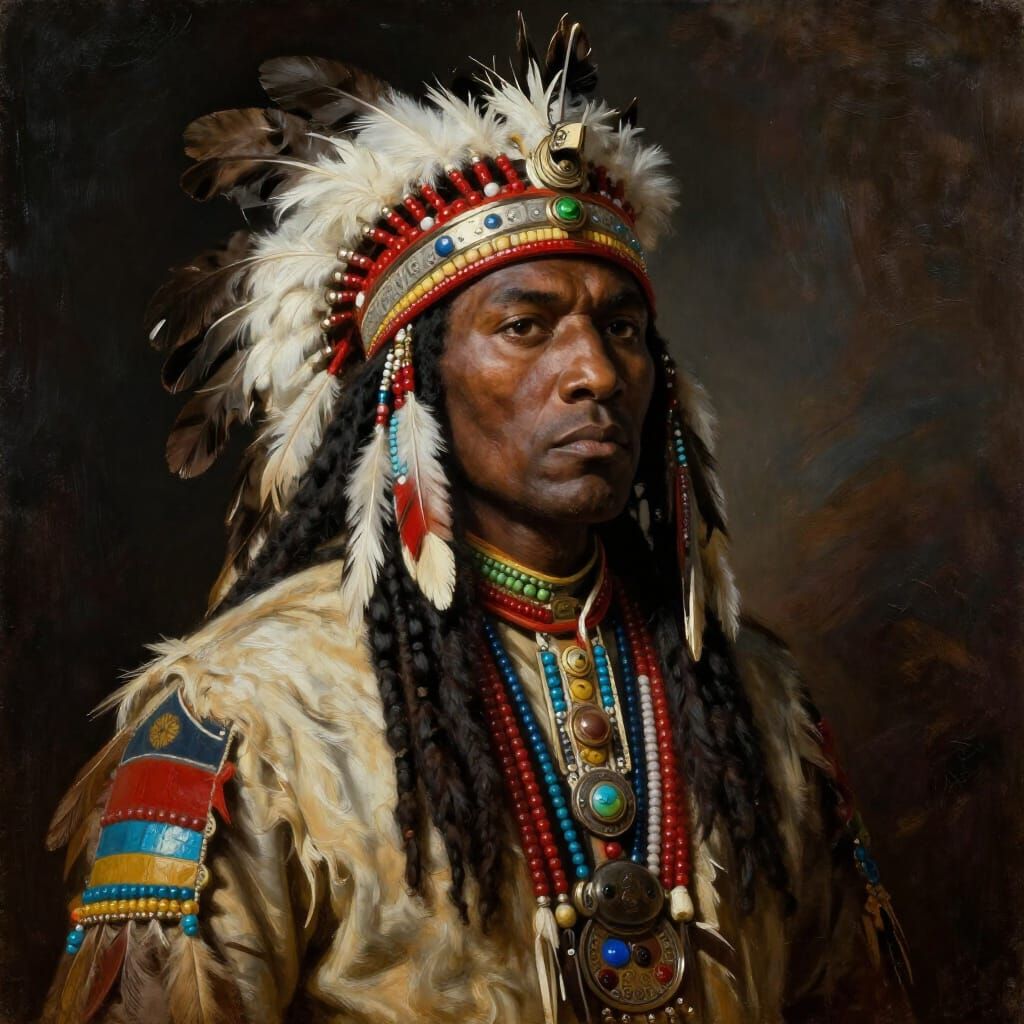 Blackfoot Chief Portrait in Dramatic Oil Painting Style