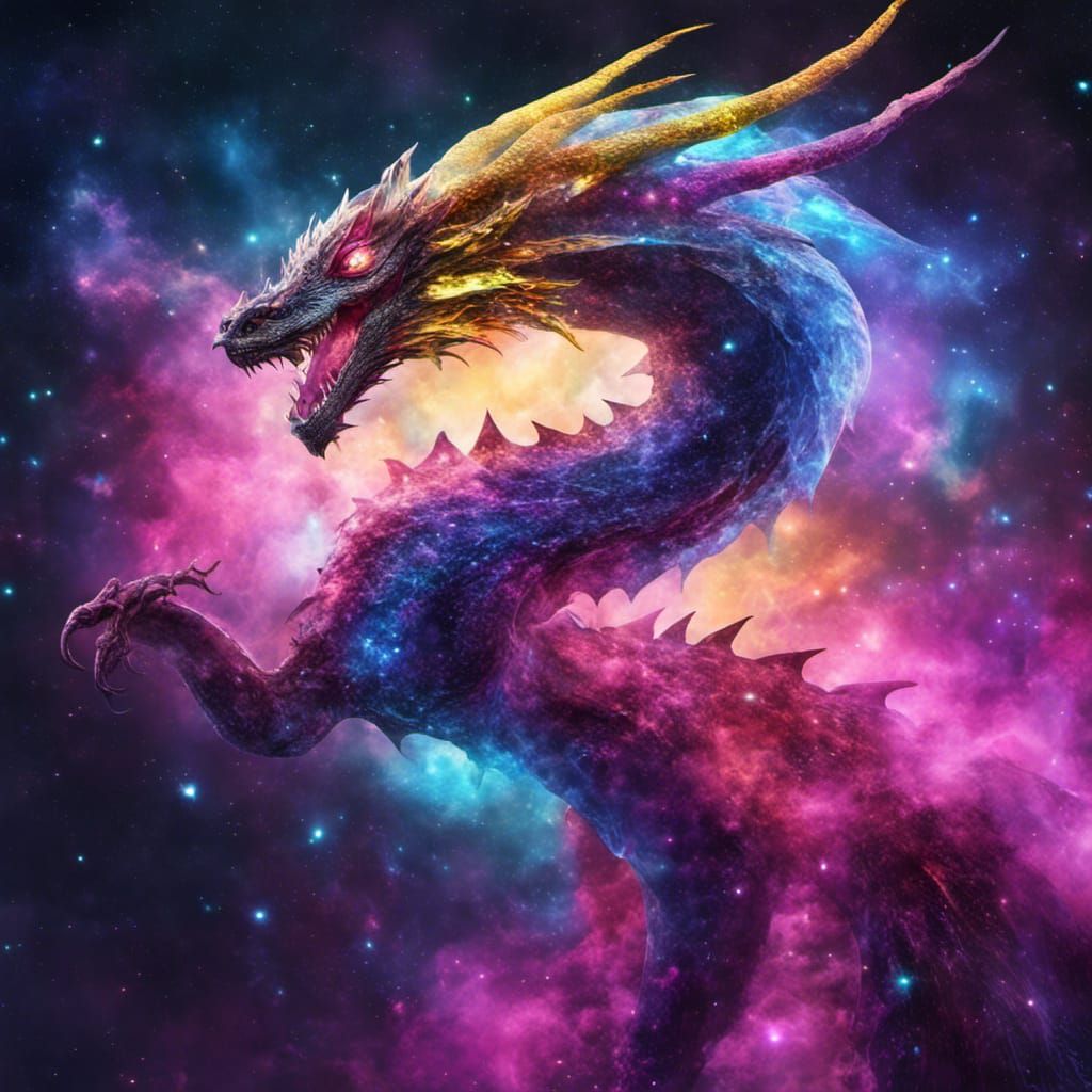 Astral Dragon Flight Through Iridescent Nebula