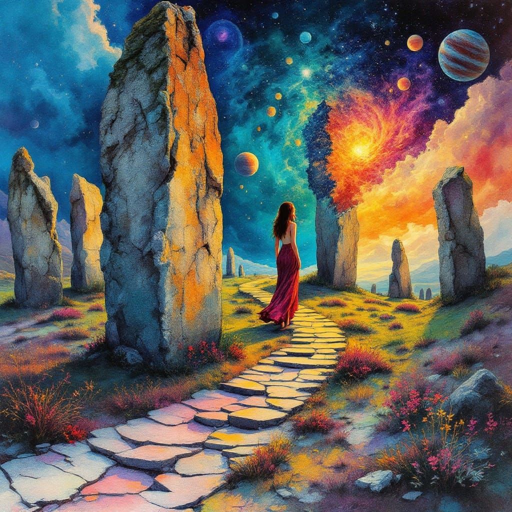 Standing Stones Reveal Outer Space: Dreamscape Painting