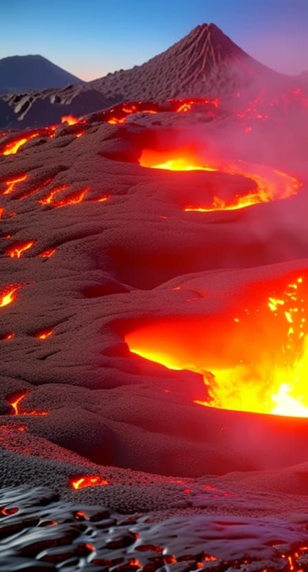Detailed Lava Flow in Hyperrealistic Rendering