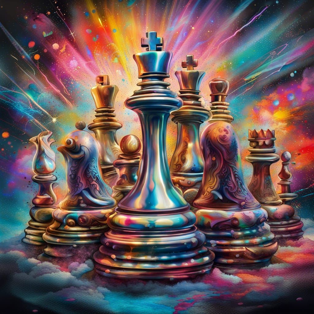 Exploding Chessboard in Graffiti Art Style