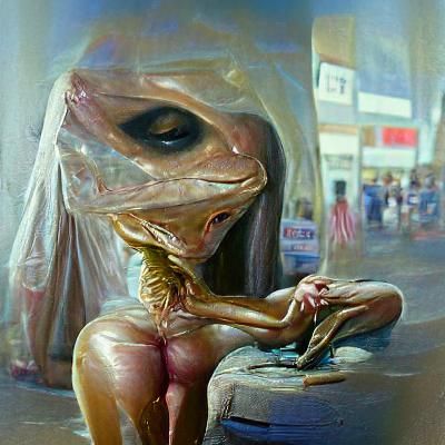 Alien Lizard People Brothel in Oil Painting Style