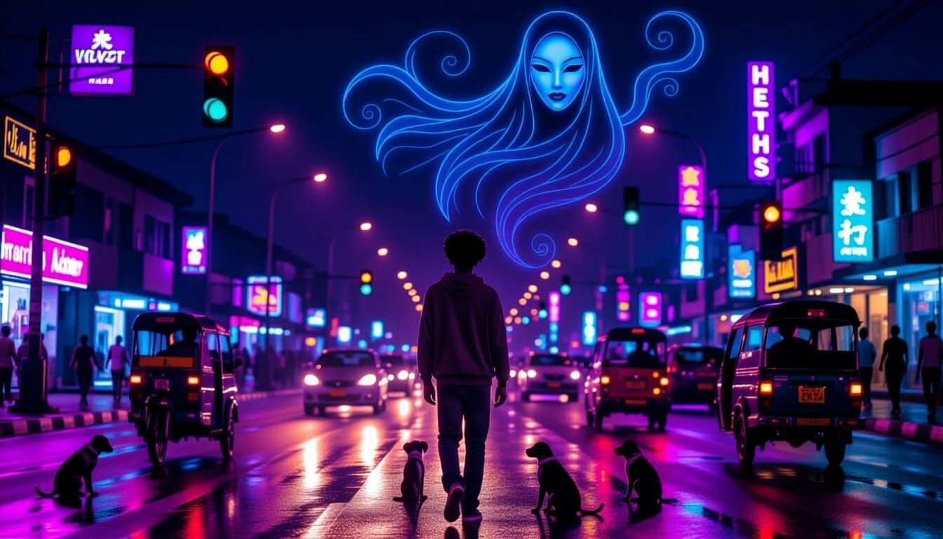 Ezu City Night Scene: Urban Fantasy with Supernatural Elemen...