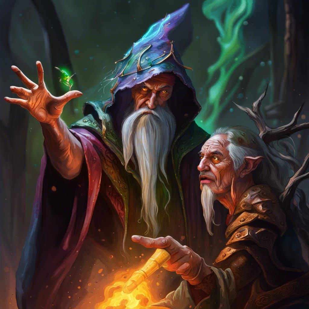 Evil Wizard Casting Spell with Elf Captive