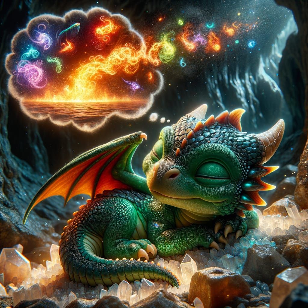 Baby Dragon Dreams of Fire