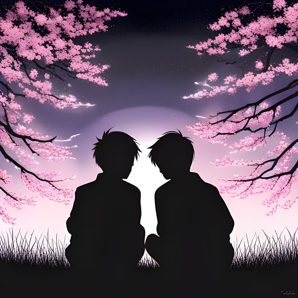 Brothers Under Cherry Blossoms in Anime Style