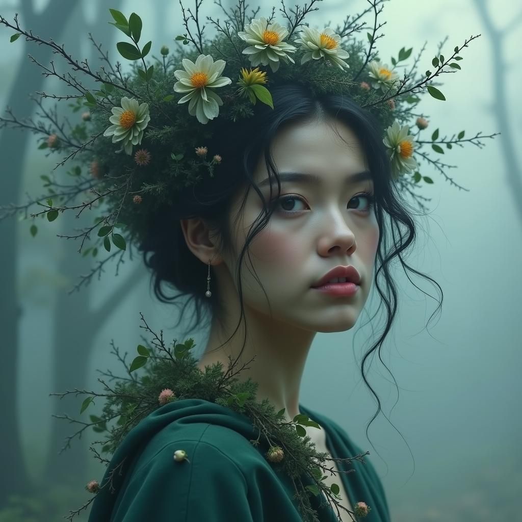 Ethereal Woman: A Tapestry of Nature and Emotion