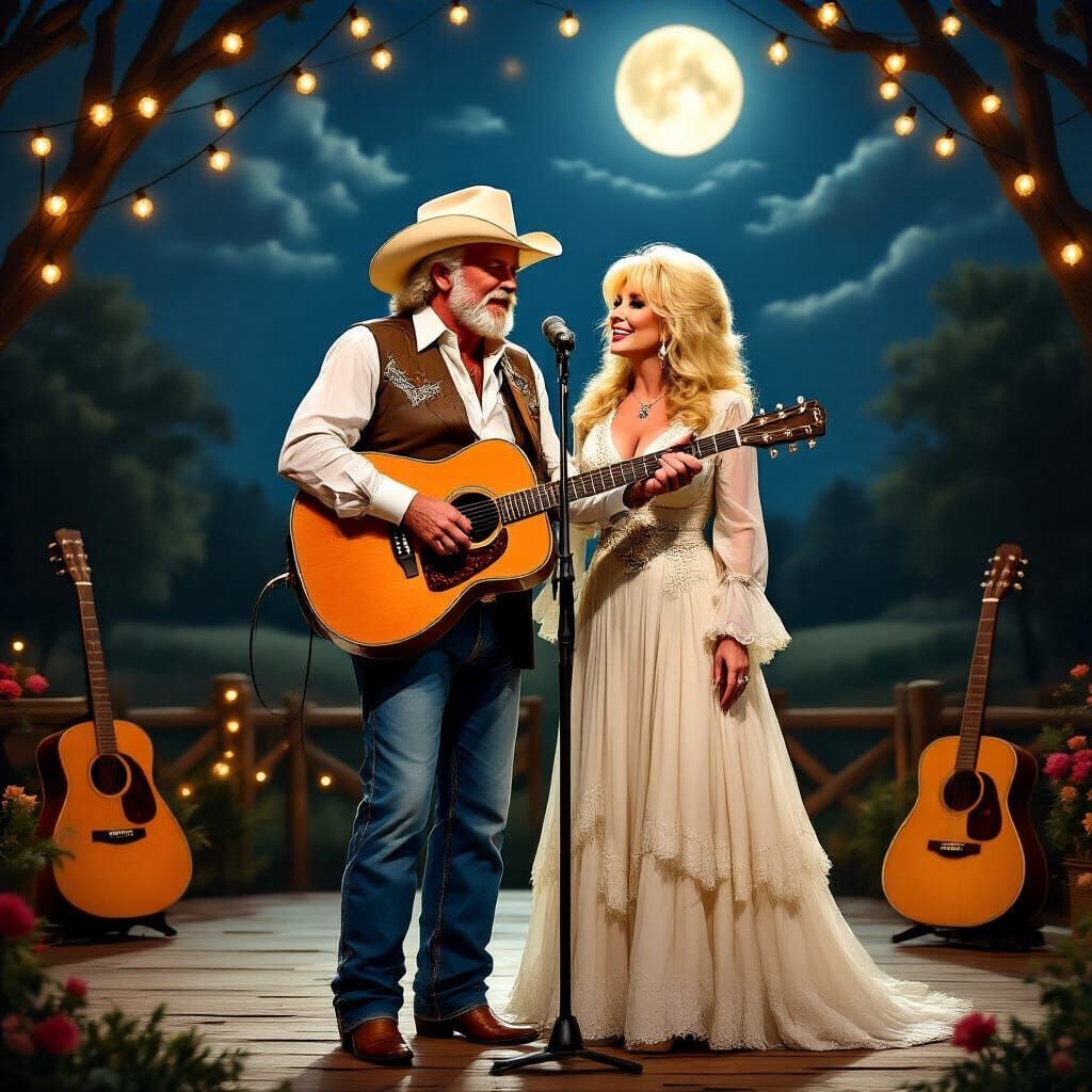 Country Music Duet on Moonlit Stage