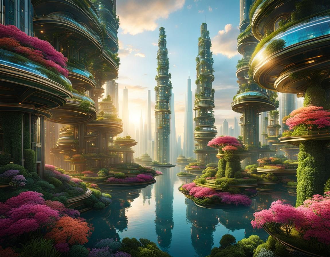 Utopian City of the Future with Fractal Architecture