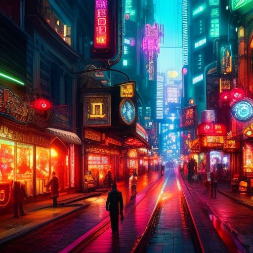 Steampunk City: Lovers in a Neon Cyberpunk Dream