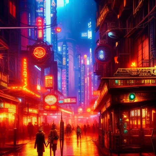 Steampunk City: Lovers in a Cyberpunk Dream