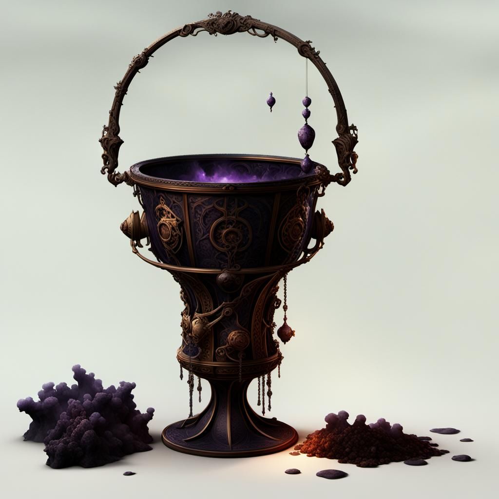 Dark Fantasy Iron Bucket with Fungal Growths