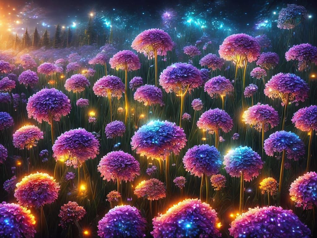 Fire Flowers Bloom in Surreal Oil Painting