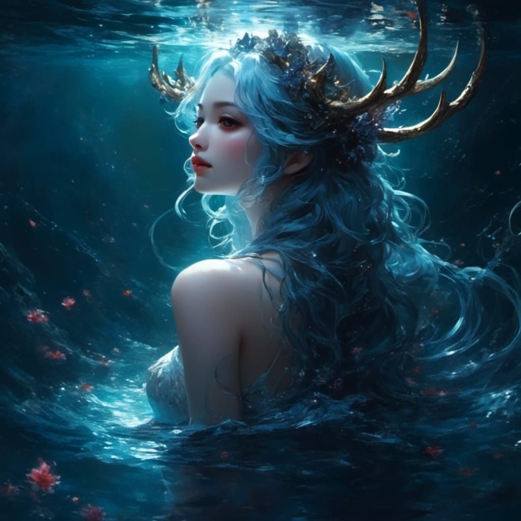 Water Demon Girl Gazing at Starry Sky