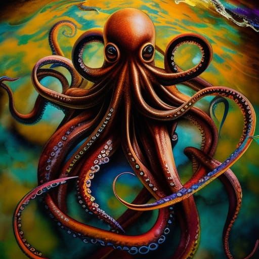 Mystical Octopus with Colorful Ink Flow